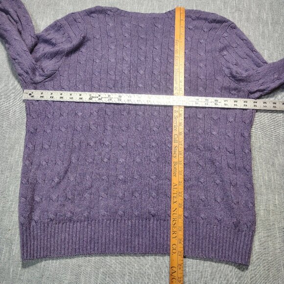 VINTAGE Polo Ralph Lauren Womens Purple Cable Kit Tussah Silk Sweater V-Neck - Picture 8 of 12